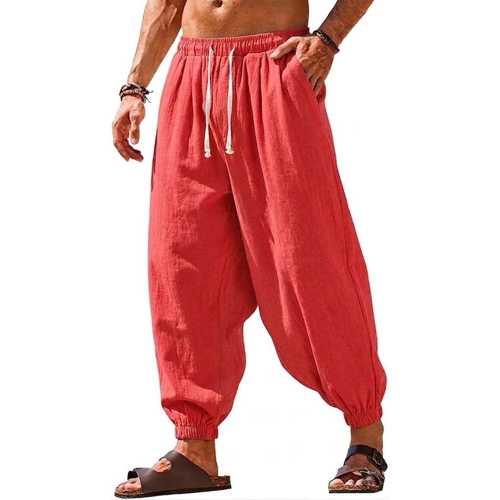 Men's Harem Trousers with Drawstring Waist and Tapered Legs