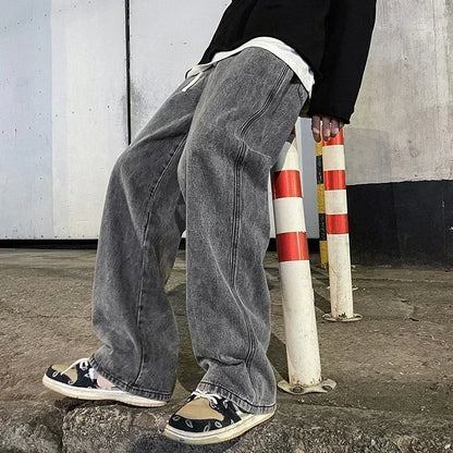 Men's Baggy Wide Leg Jeans with Drawstring Waist