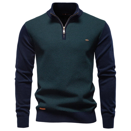 Men's Knitted Quarter Zip Sweater – Long Sleeve Jumper with Ribbed Texture