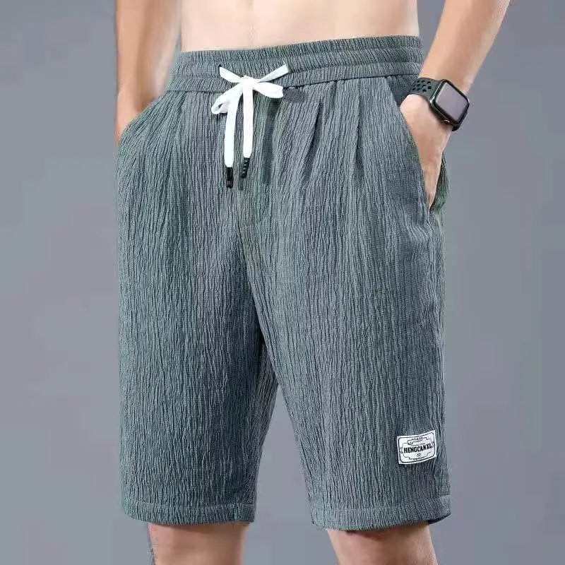 Men's Textured Shorts with Elastic Drawstring Waist and Pockets