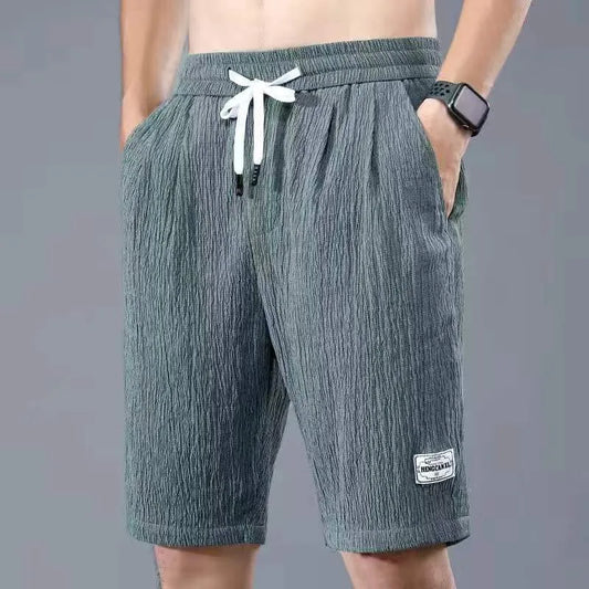 Men's Textured Shorts with Elastic Drawstring Waist and Pockets