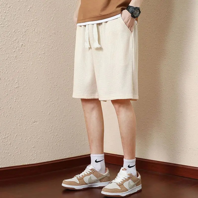 Men's Textured Shorts with Elasticated Drawstring Waist and Pockets