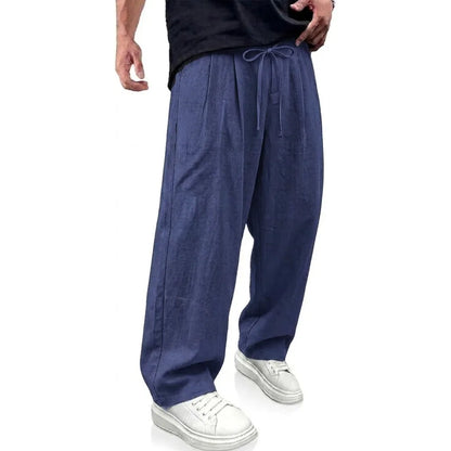 Men's Wide Leg Drawstring Trousers with Loose Fit