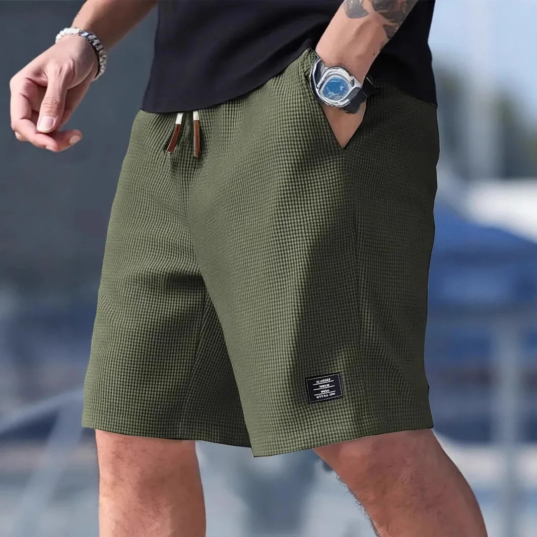 Men's Textured Shorts with Drawstring Waist and Pockets