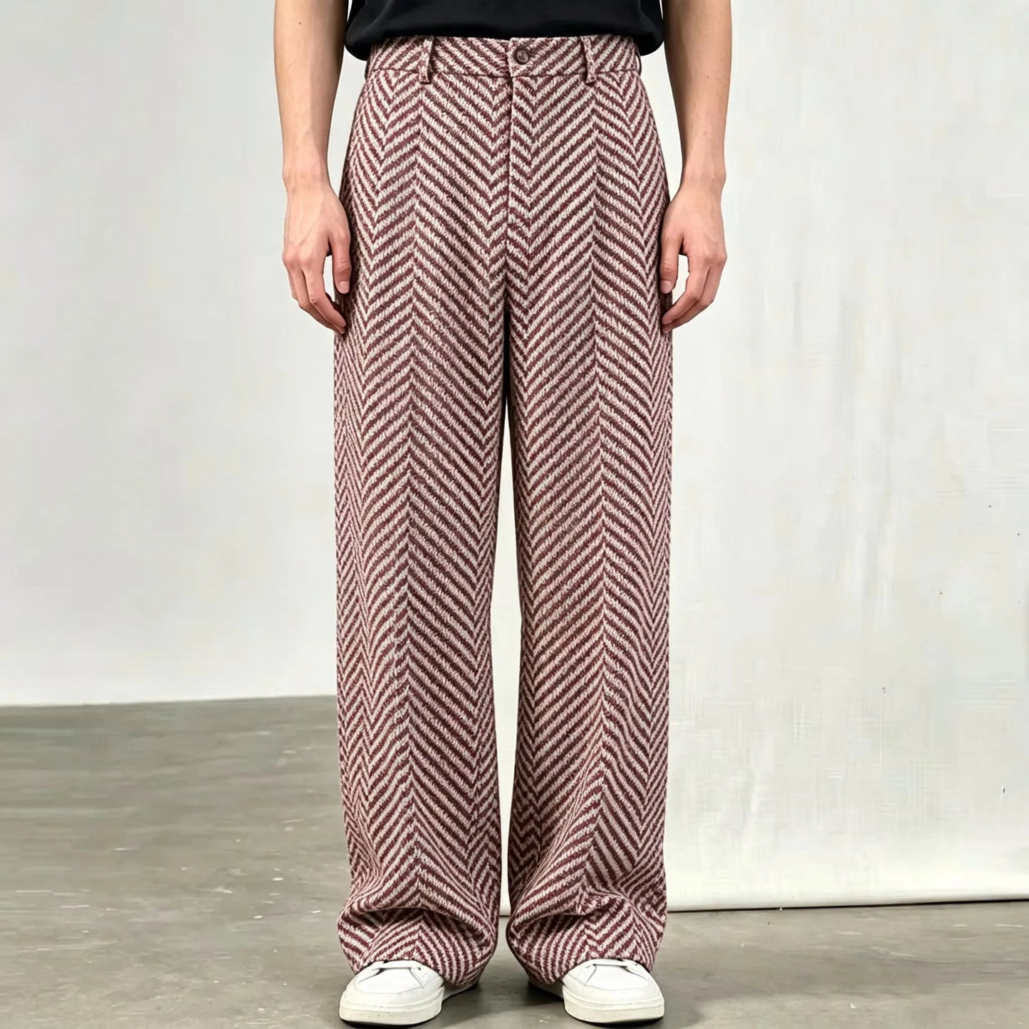 Men's Wide Leg Trousers with Pleated Front and Pockets