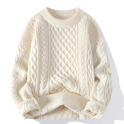 Men's Cable Knit Crew Neck Jumper with Ribbed Trims