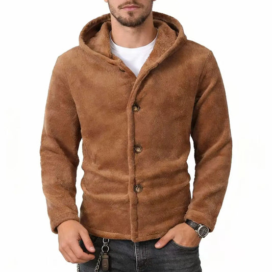 Men's Hooded Cardigan Jacket – Button Front Long Sleeve Coat with Front Pockets