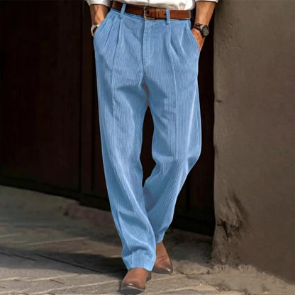 Men's Pleated Trousers – Relaxed Fit Tapered Leg Corduroy Style