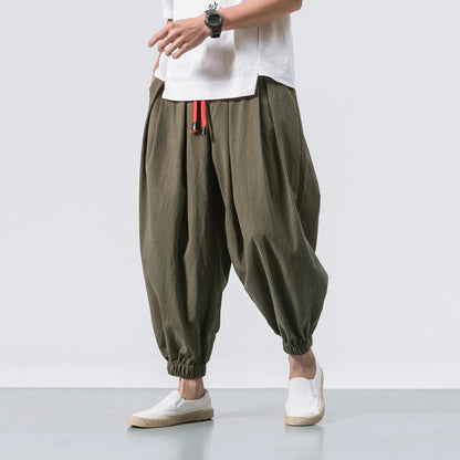 Men's Harem Trousers Loose Fit Pleated Drawstring Waist