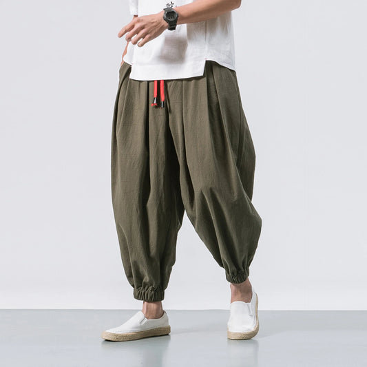 Men's Harem Trousers Loose Fit Pleated Drawstring Waist
