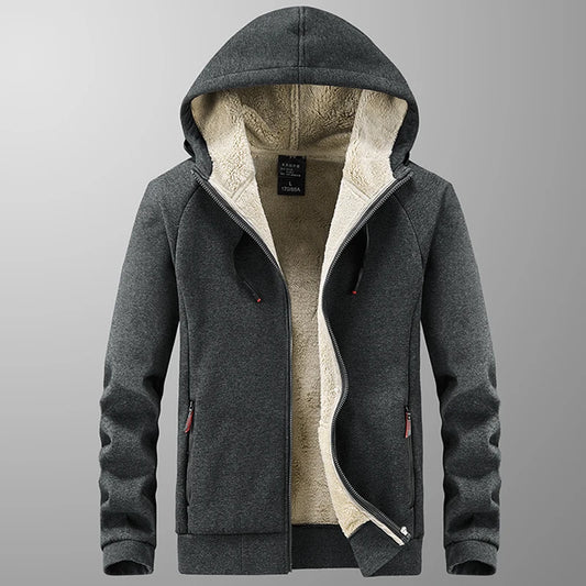 Men's Sherpa Lined Hooded Jacket – Full Zip Long Sleeve Winter Coat with Pockets