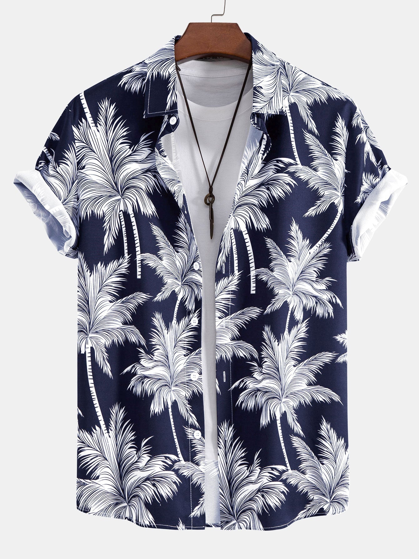 Men's Camp Collar Shirt with Drawstring Shorts Two Piece Set