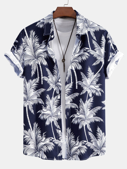 Men's Camp Collar Shirt with Drawstring Shorts Two Piece Set