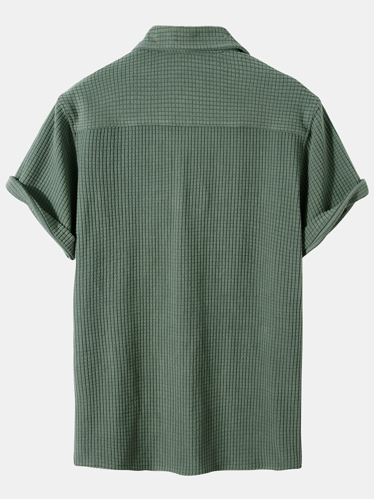 Men's Button Placket Polo Shirt Short Sleeve Chest Pocket Tee