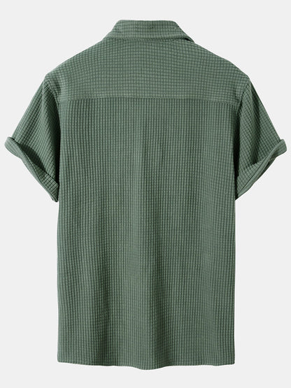 Men's Button Placket Polo Shirt Short Sleeve Chest Pocket Tee