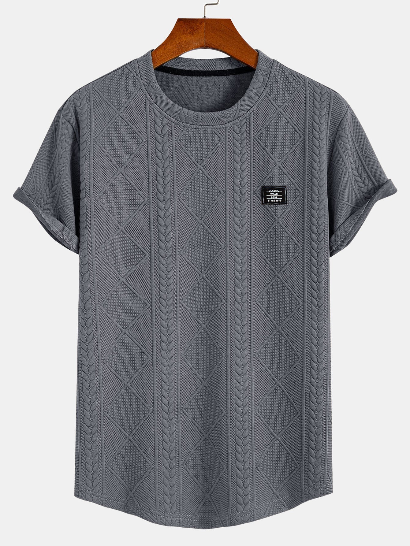 Textured Crew Neck Short Sleeve T Shirt for Men