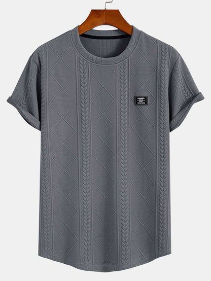 Textured Crew Neck Short Sleeve T Shirt for Men