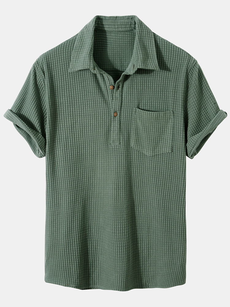 Men's Button Placket Polo Shirt Short Sleeve Chest Pocket Tee