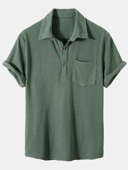 Men's Button Placket Polo Shirt Short Sleeve Chest Pocket Tee