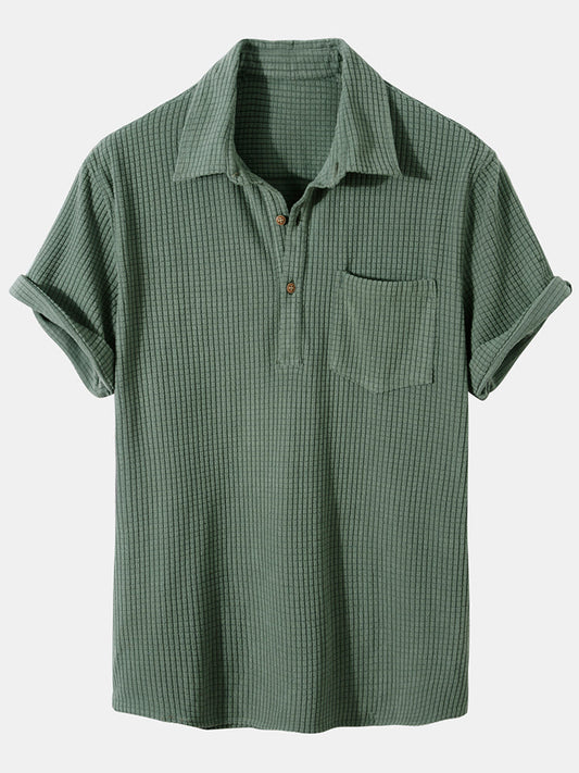 Men's Button Placket Polo Shirt Short Sleeve Chest Pocket Tee