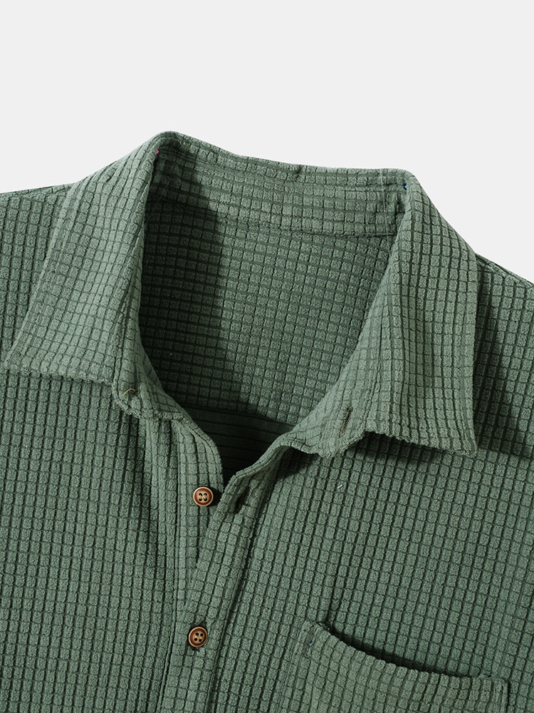 Men's Button Placket Polo Shirt Short Sleeve Chest Pocket Tee