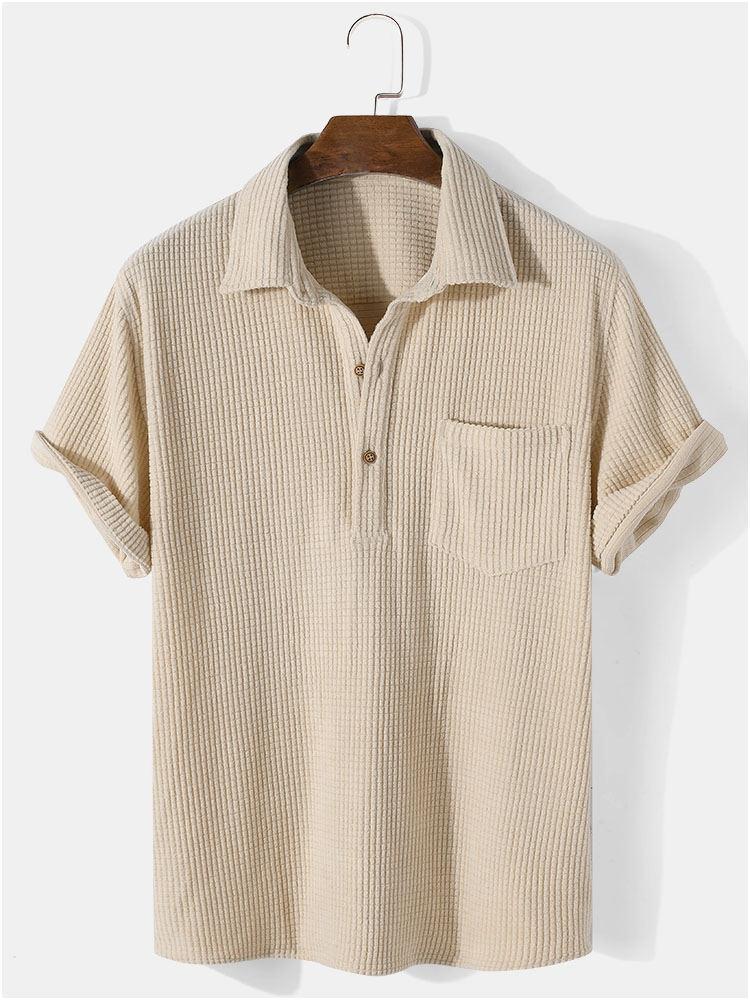 Men's Button Placket Polo Shirt Short Sleeve Chest Pocket Tee