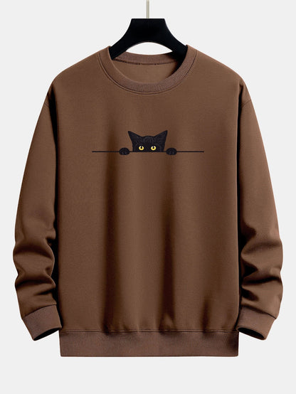 Men's Cat Graphic Crew Neck Sweatshirt Long Sleeve Pullover Top