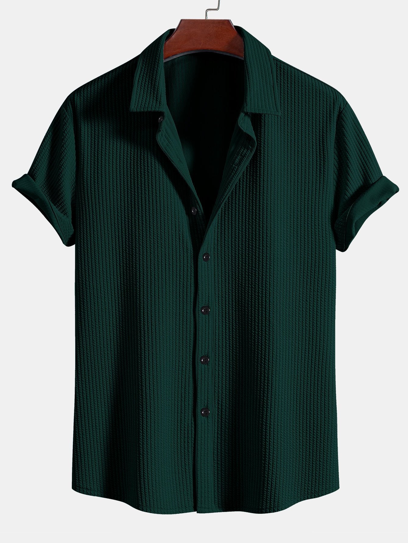 Men's Textured Stripe Camp Collar Button Up Shirt