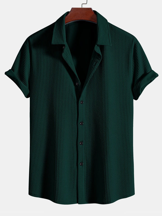 Men's Textured Stripe Camp Collar Button Up Shirt