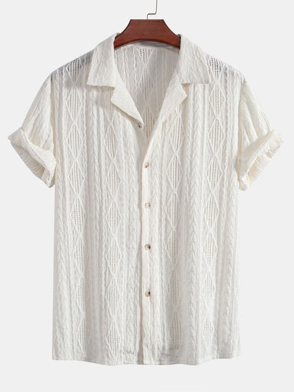 Men's Collared Button Front Shirt Short Sleeve Pullover Top