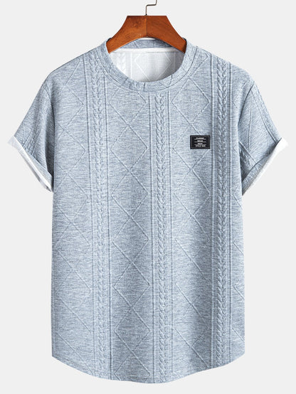 Textured Crew Neck Short Sleeve T Shirt for Men