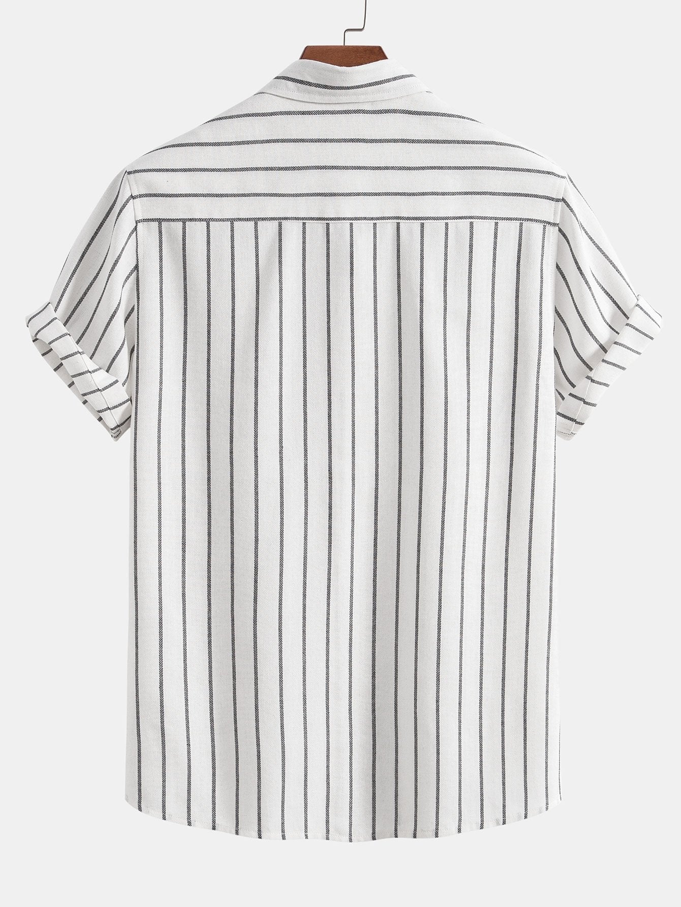 Men's Short Sleeve Striped Shirt Button Front Regular Fit Top