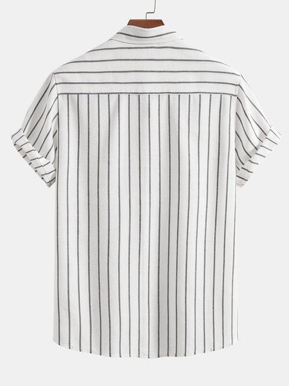 Men's Short Sleeve Striped Shirt Button Front Regular Fit Top