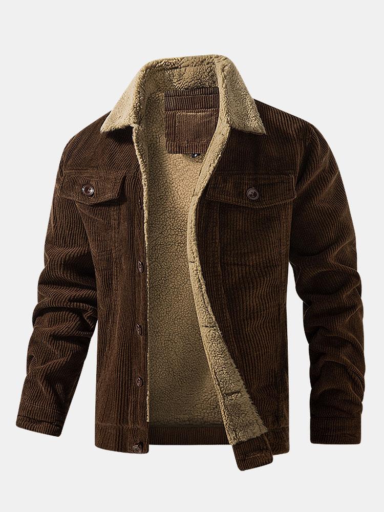 Men's Button Front Jacket Sherpa Collar Chest Pockets