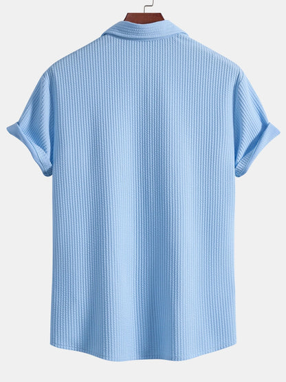 Men's Textured Stripe Camp Collar Button Up Shirt