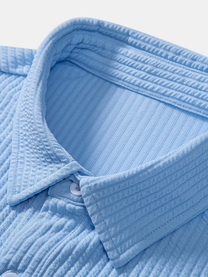 Men's Textured Stripe Camp Collar Button Up Shirt
