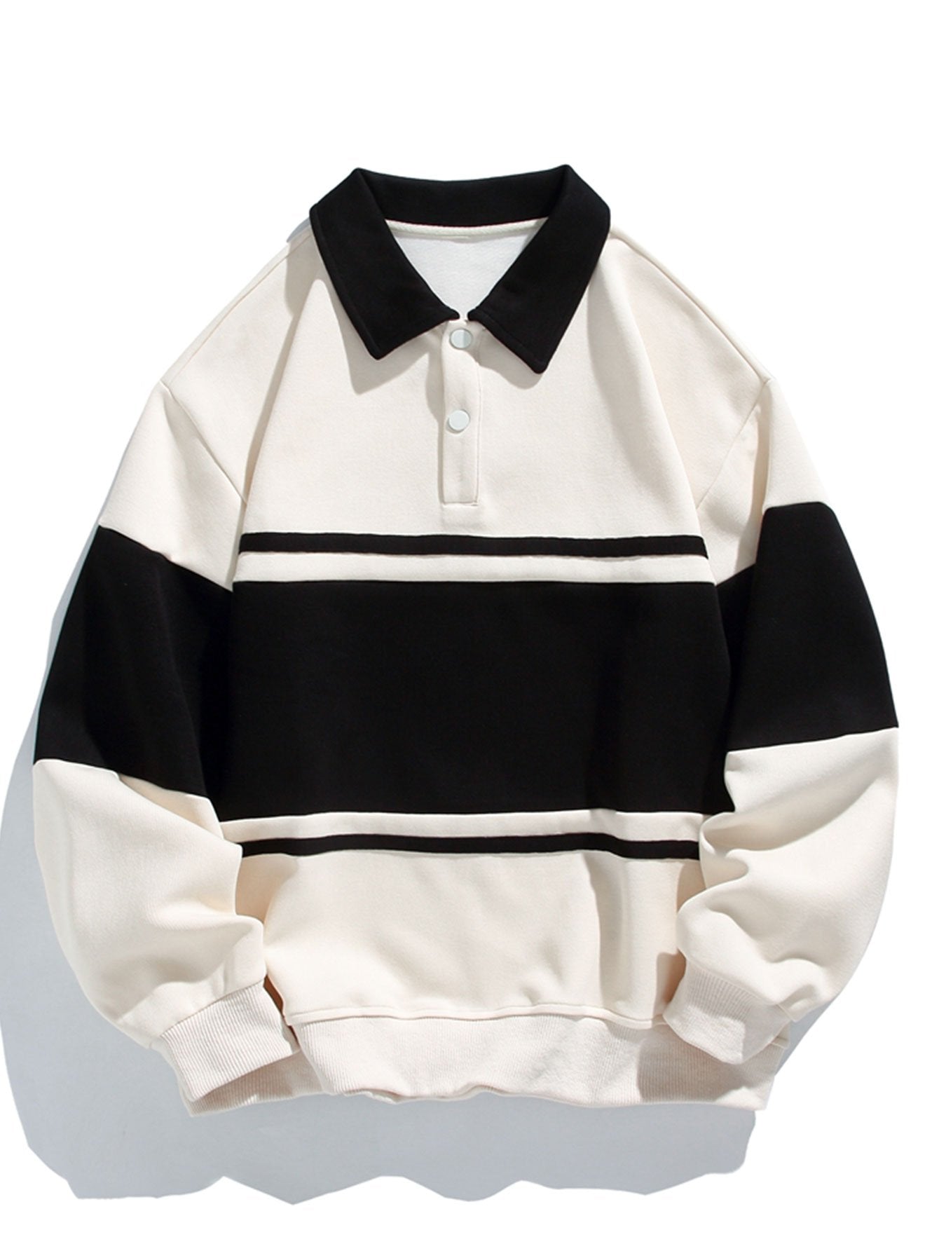 Men's Polo Collar Pullover Sweatshirt Horizontal Stripe Design