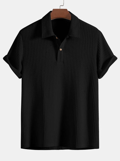 Men's Short Sleeve Polo Shirt Textured Knit Everyday Collared Top