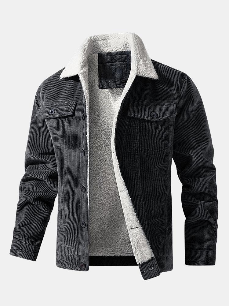 Men's Button Front Jacket Sherpa Collar Chest Pockets