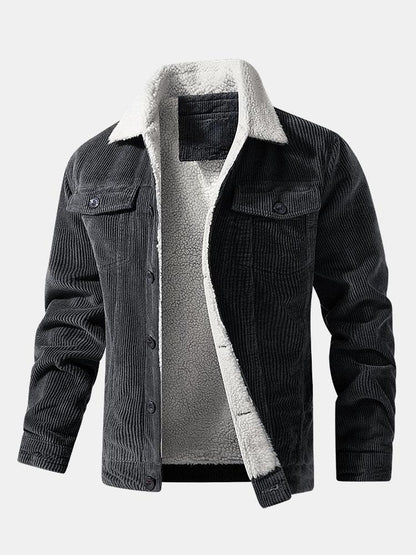 Men's Button Front Jacket Sherpa Collar Chest Pockets