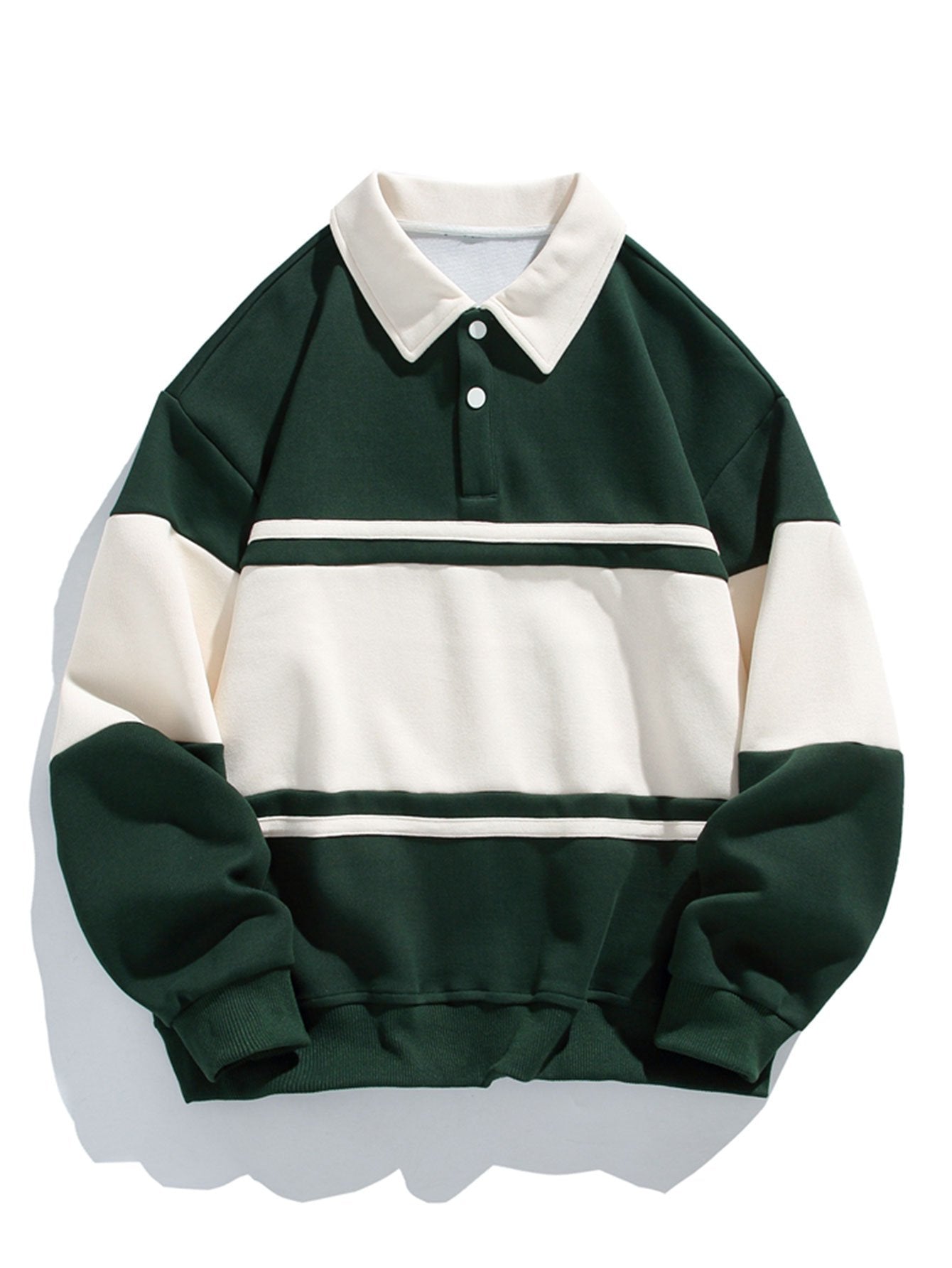 Men's Polo Collar Pullover Sweatshirt Horizontal Stripe Design