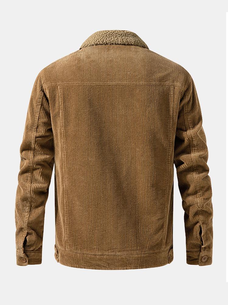 Men's Button Front Jacket Sherpa Collar Chest Pockets
