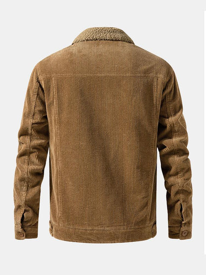 Men's Button Front Jacket Sherpa Collar Chest Pockets