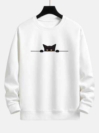 Men's Cat Graphic Crew Neck Sweatshirt Long Sleeve Pullover Top