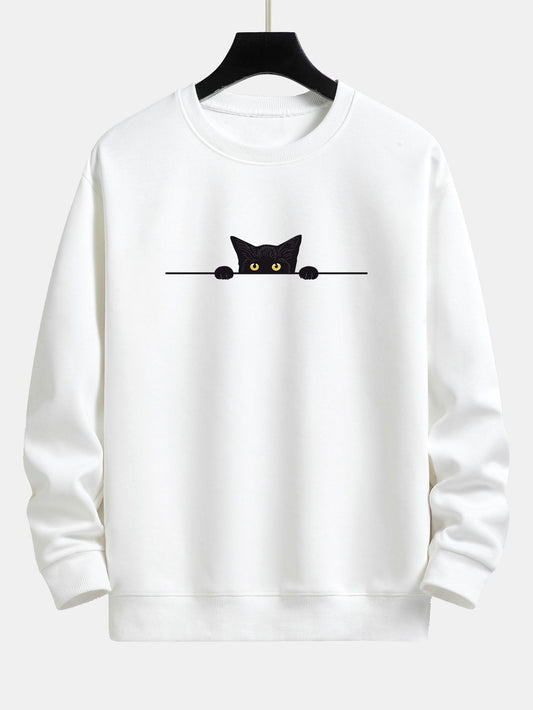 Men's Cat Graphic Crew Neck Sweatshirt Long Sleeve Pullover Top