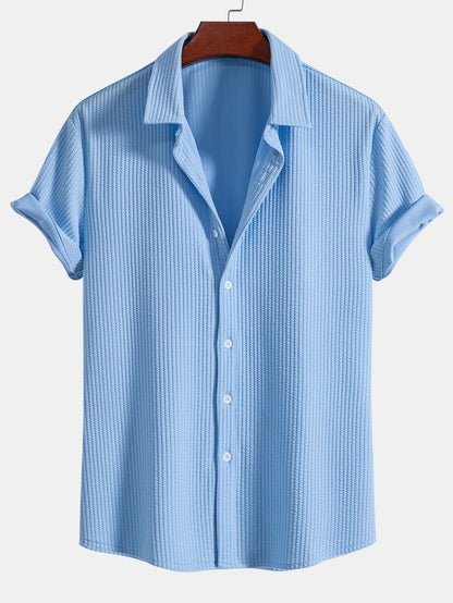Men's Textured Stripe Camp Collar Button Up Shirt