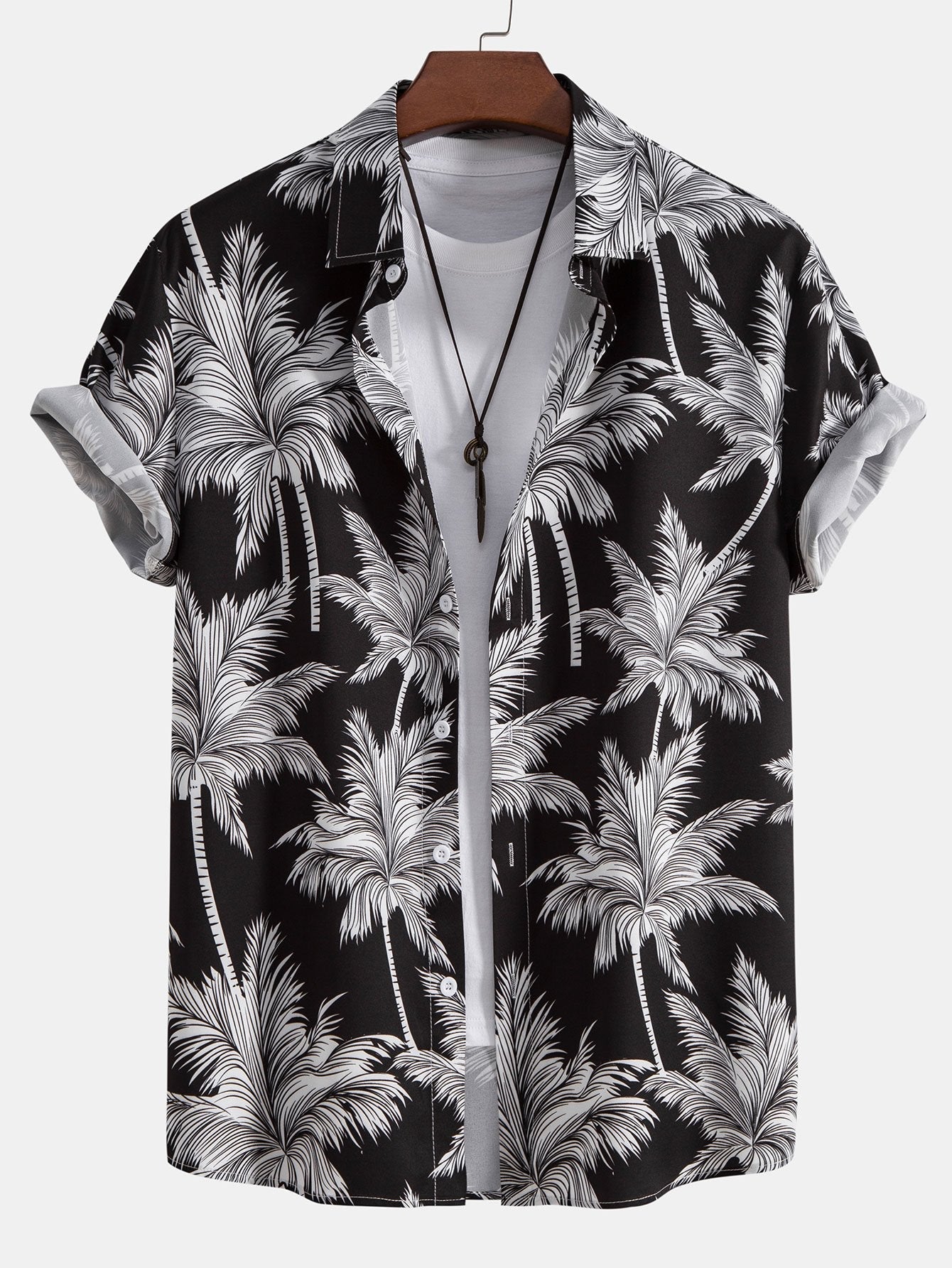 Men's Camp Collar Shirt with Drawstring Shorts Two Piece Set