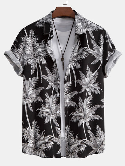 Men's Camp Collar Shirt with Drawstring Shorts Two Piece Set