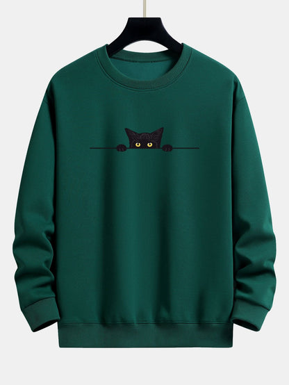 Men's Cat Graphic Crew Neck Sweatshirt Long Sleeve Pullover Top