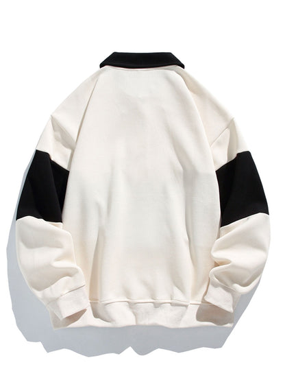 Men's Polo Collar Pullover Sweatshirt Horizontal Stripe Design